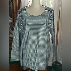 Weekend Striped Long Sleeve Top with Gold Accents